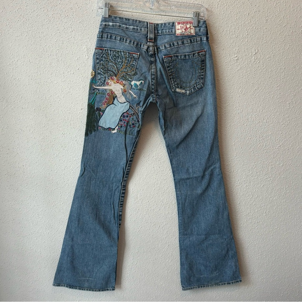 Y2K True Religion embroidered mermaid low rise flare jeans